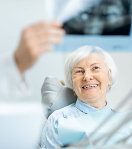Senior Woman In Partial Denture Consultation Senior Woman With White Hair In Partial Denture Consultation